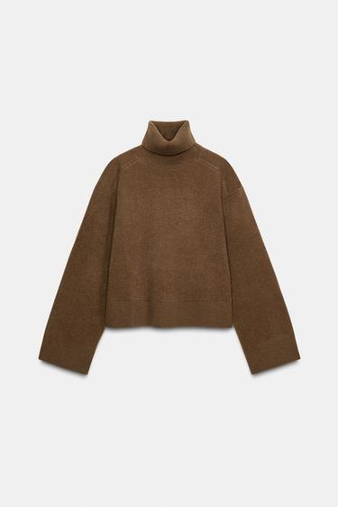 PULL 95 % LAINE À COL MONTANT - Marron clair de Zara