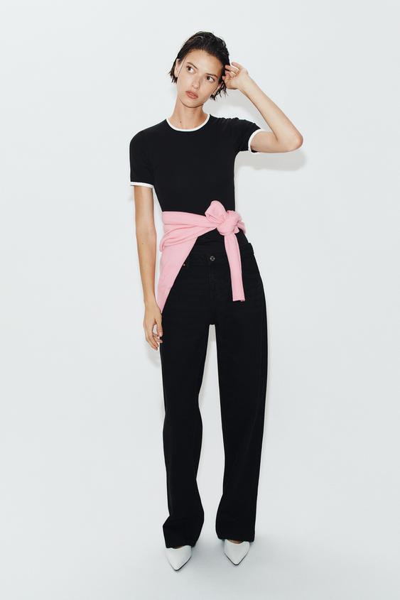 Zara CONTRAST BOW T-SHIRT - Black - Image 0
