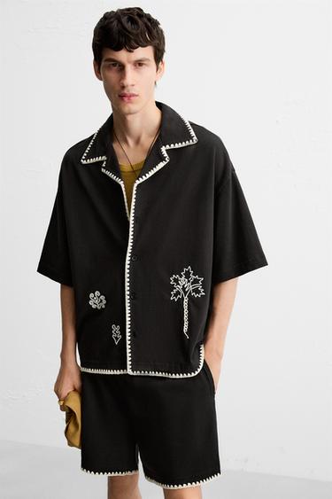 CONTRAST EMBROIDERY BERMUDA SHORTS - Black by Zara - Image 4
