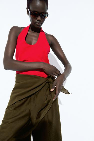 Zara Cotton modal blend halter top - Red