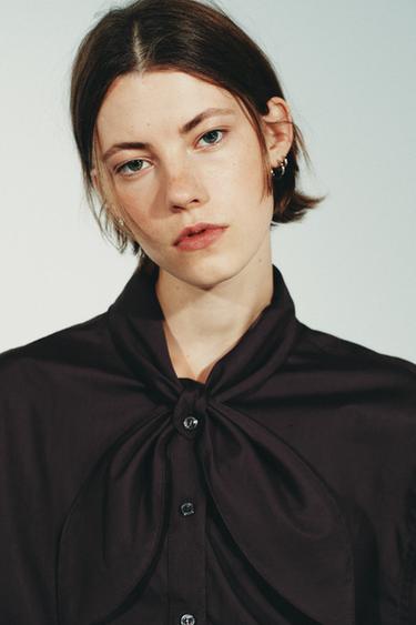 POPLIN SHIRT WITH SCARF DETAIL - Dark brown by Zara - Image 2