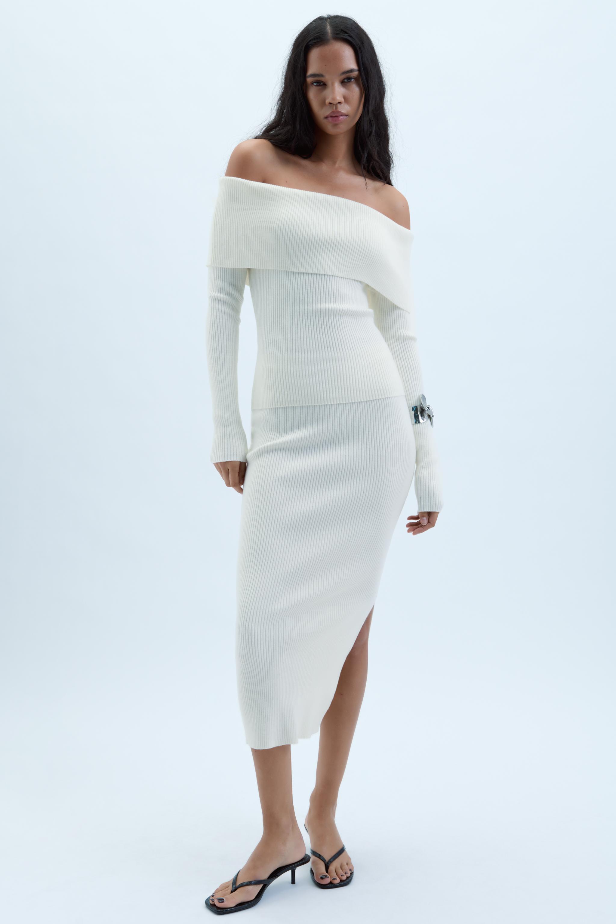 LONG SLEEVE KNIT DRESS Oyster white ZARA South Africa