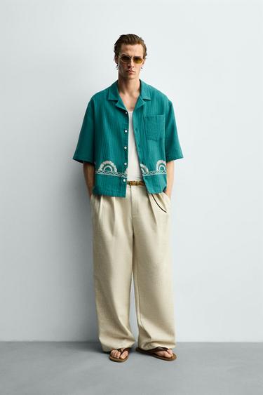 CAMISA BORDADO CENEFA - Azul pato de Zara - Imagen 0
