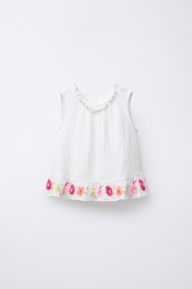 TOP FLORES BORDADAS - Blanco roto de Zara