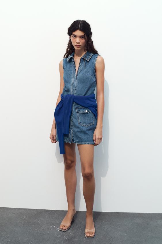 Buckle Belted Denim Overall Dress Without Tee