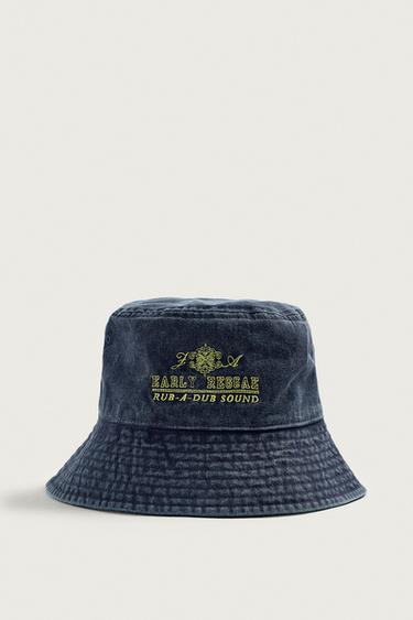 Zara CONTRAST EMBROIDERED WASHED BUCKET HAT - Blue