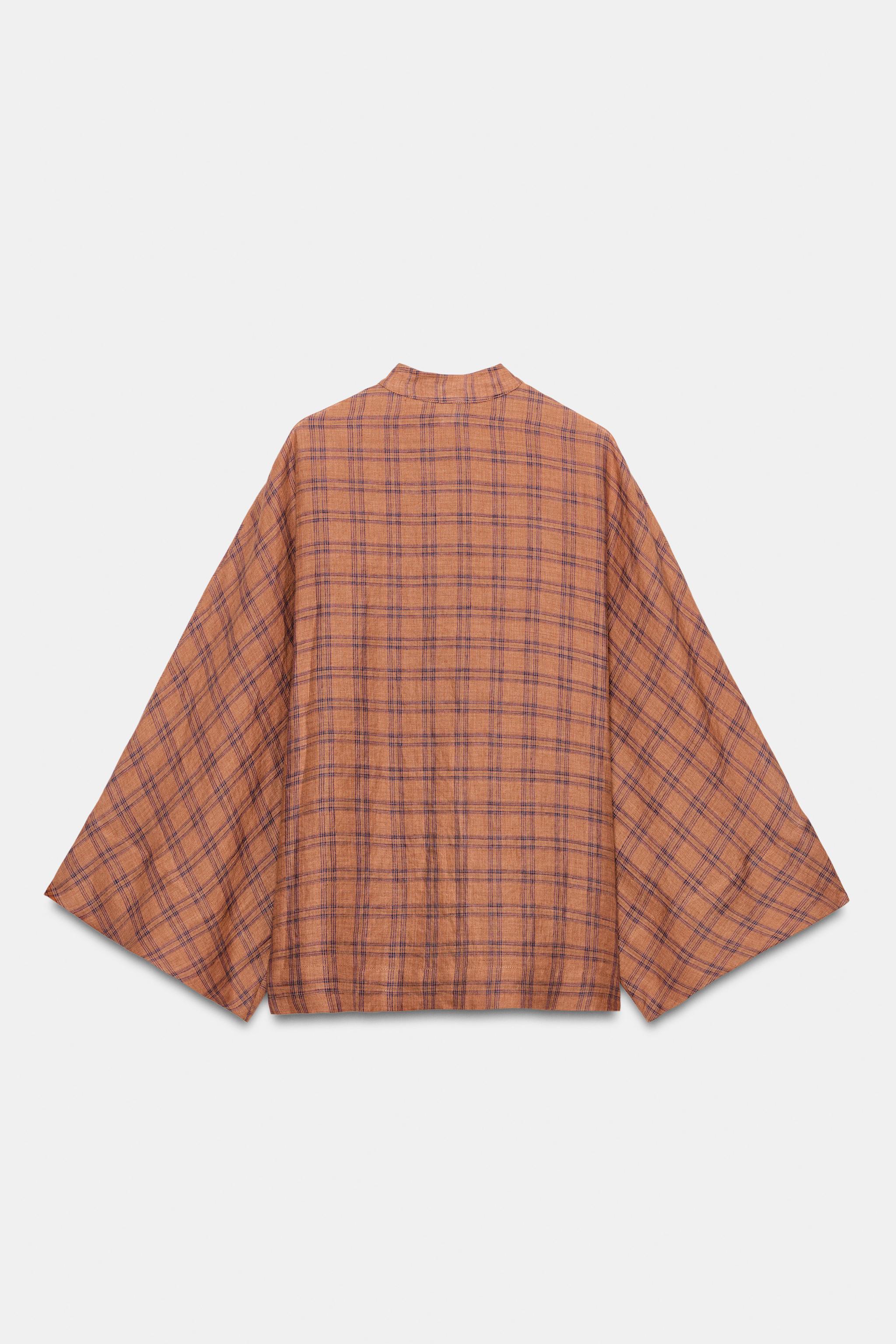 Женские рубашки Zara CHECKED LINEN SHIRT ZW COLLECTION — фото 5