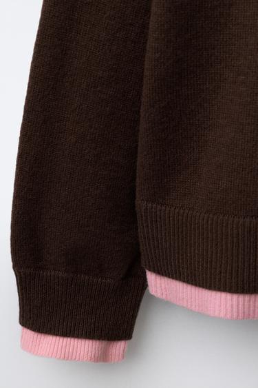 DOUBLE LAYER TRIM KNIT SWEATER - Brown by Zara - Image 3