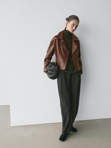 Zara Nappa leather biker jacket - Brown