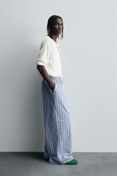 PANTALON OVERSIZE FIT RAYURES - Bleu ciel de Zara - Image 3