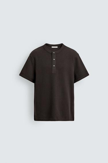 TEXTURED HENLEY T-SHIRT - Chocolate by Zara