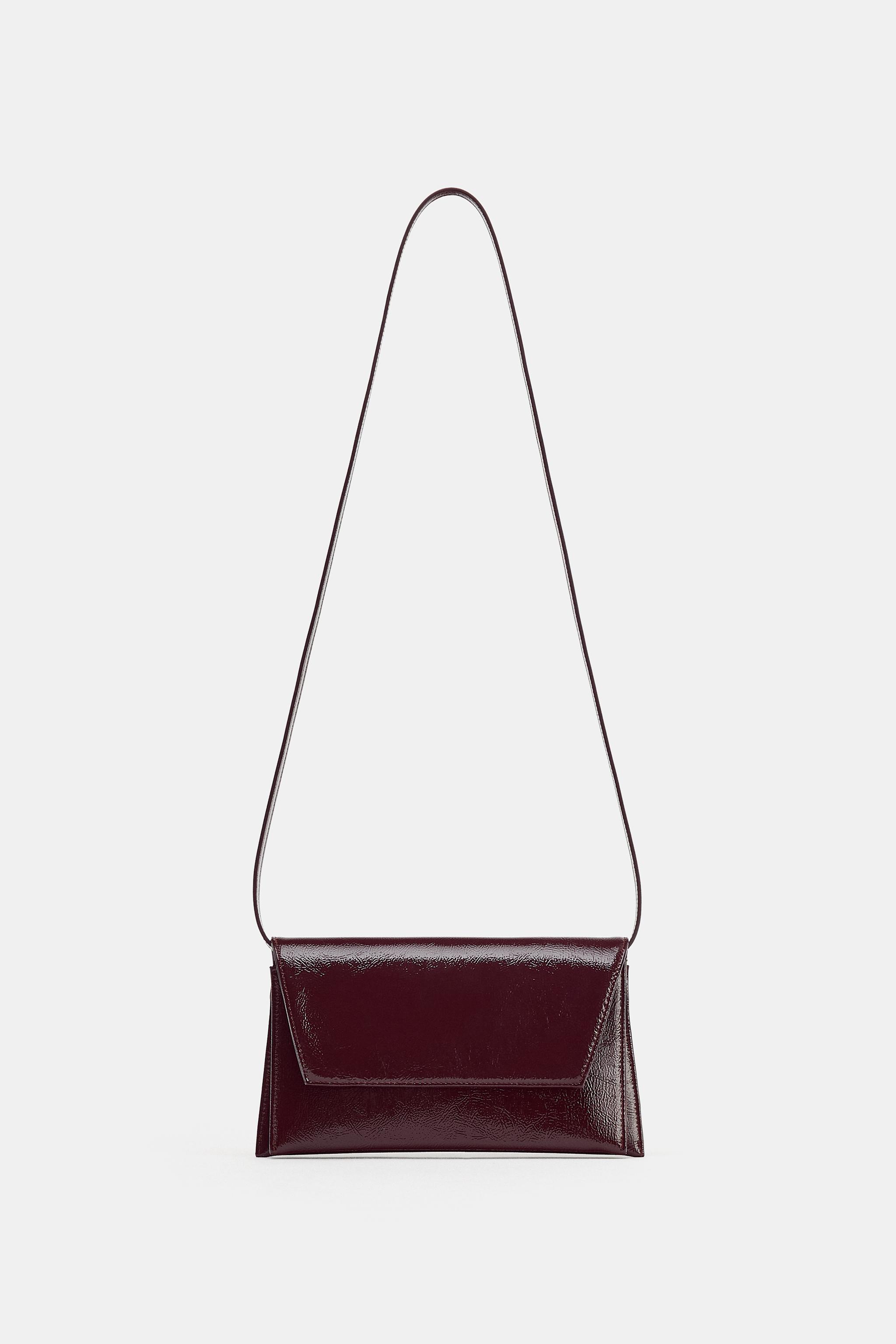 PATENT EFFECT SHOULDER BAG — Burgundy Red