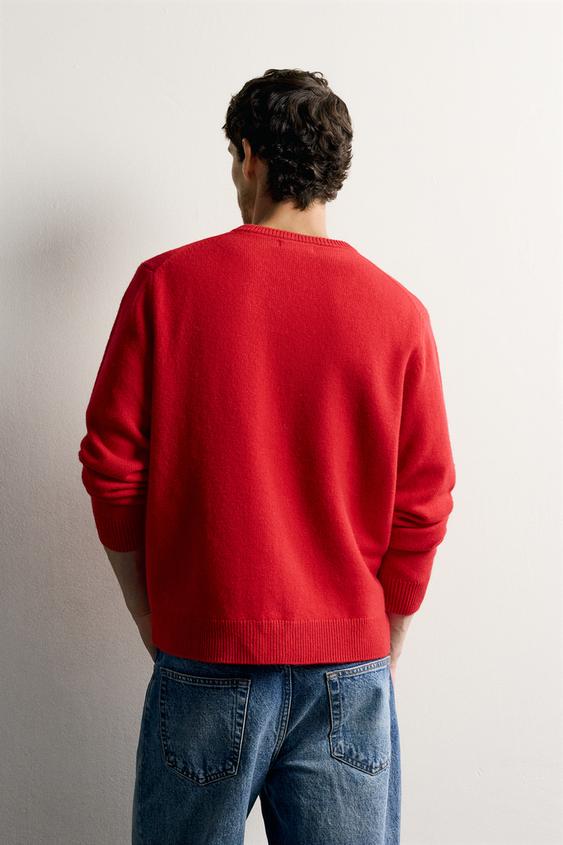 PULL COL EN V MÉLANGE LAINE - Rouge de Zara - Image 2