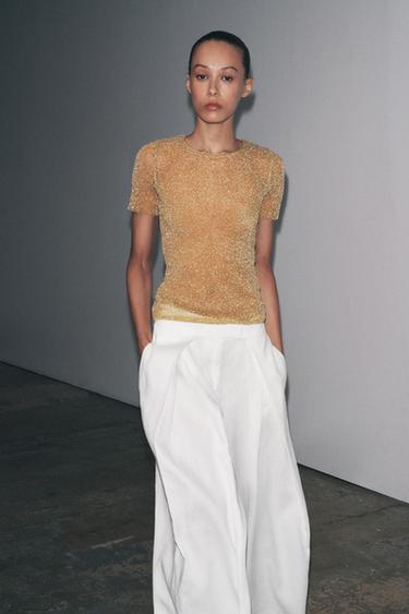 METALLIC SHORT SLEEVE T-SHIRT - Gold by Zara - Image 3
