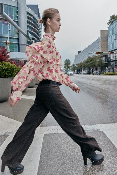 Zara RUFFLED PRINT BLOUSE - Multicolored