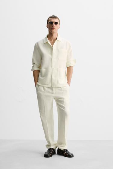 LINEN-WOOL HERRINGBONE OVERSHIRT - Oyster-white by Zara - Image 0