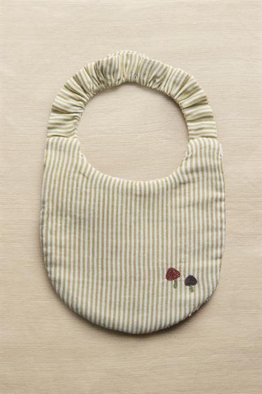 STRIPED MUSLIN BABY BIB - Green / Ecru by Zara