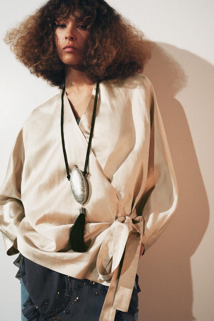 ZW COLLECTION LINEN WRAP BLOUSE Beige ZARA United States