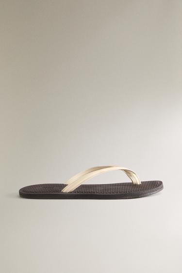 LEATHER STRAPPY SANDALS - Beige by Zara