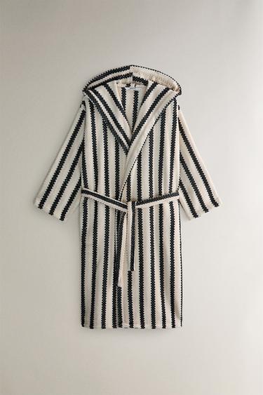Zara GEOMETRIC JACQUARD BATHROBE - Black