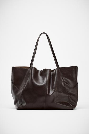 Zara MAXI LEATHER SHOPPER - Chocolate