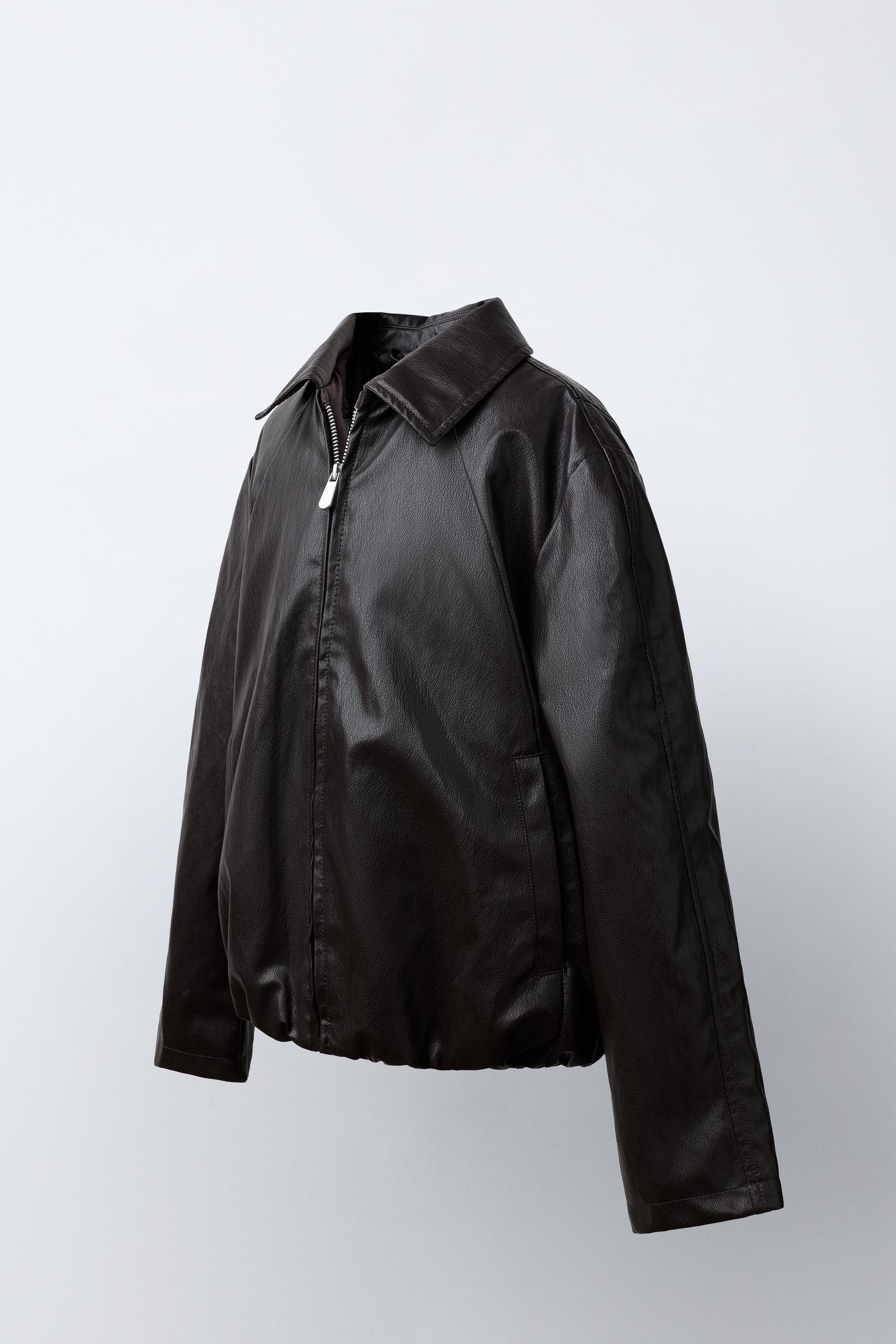 FAUX LEATHER BOMBER JACKET — Brown