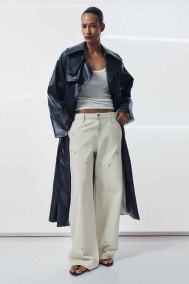 OVERSIZE LEATHER EFFECT TRENCH COAT ZW COLLECTION - navy by Zara