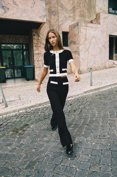 CONTRAST BOUCLÉ JACKET - Black / White by Zara - Image 0