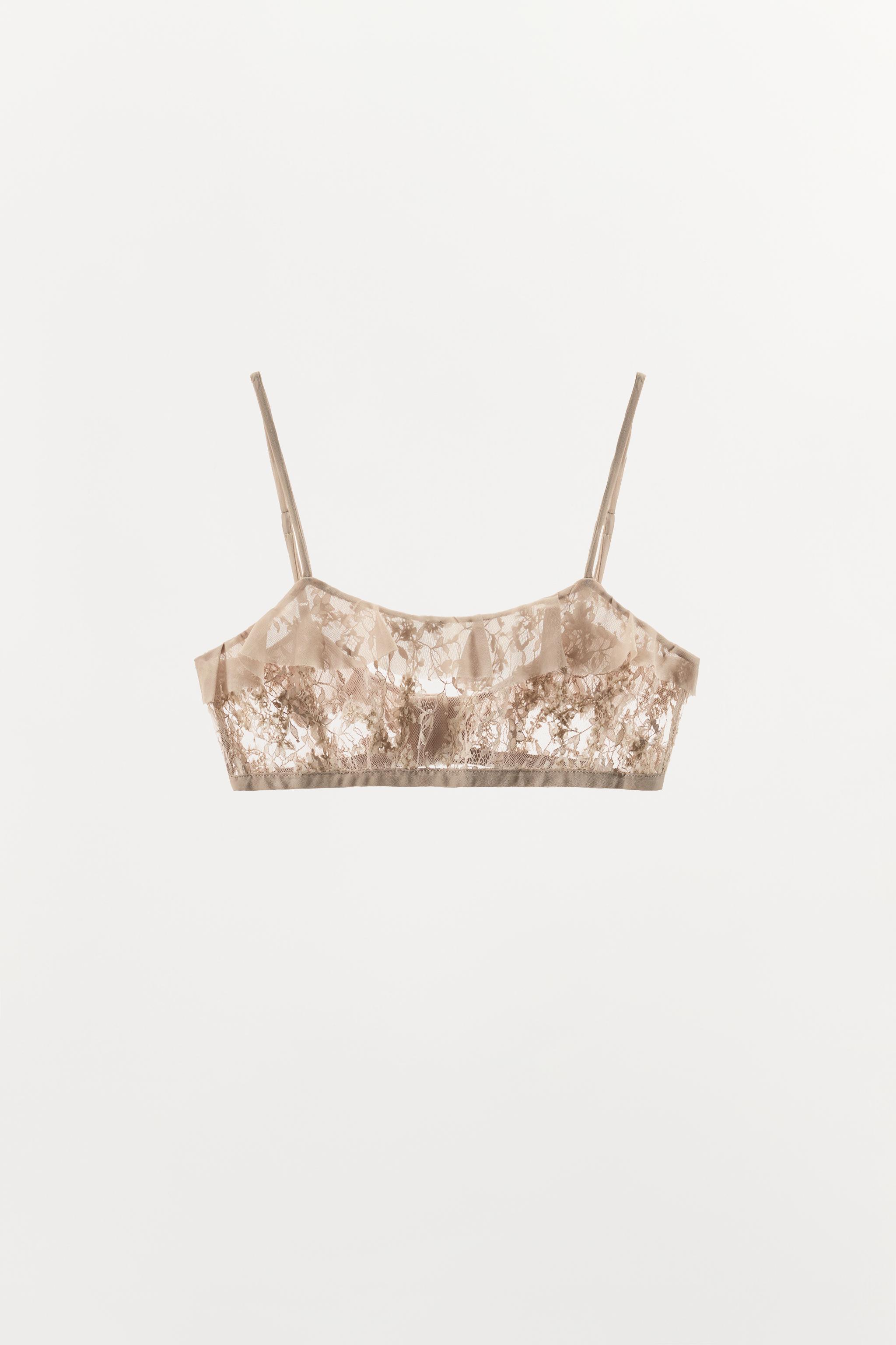 RUFFLED LACE BRA — Light lilac