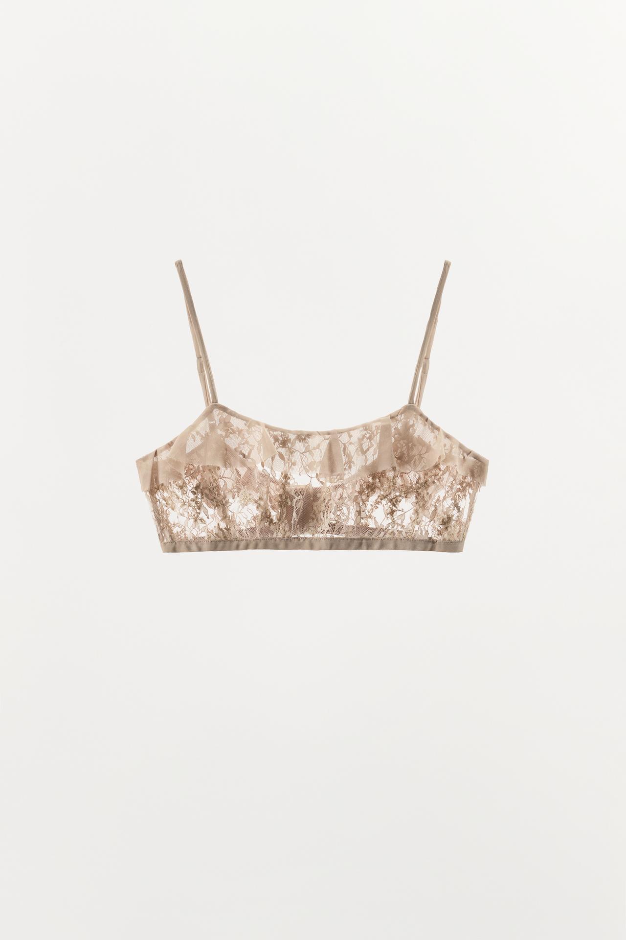 RUFFLED LACE BRA — Light lilac