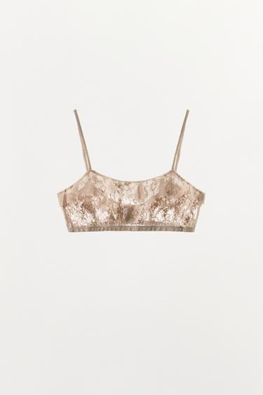 LACE BRA WITH RUFFLES - Light lilac by Zara