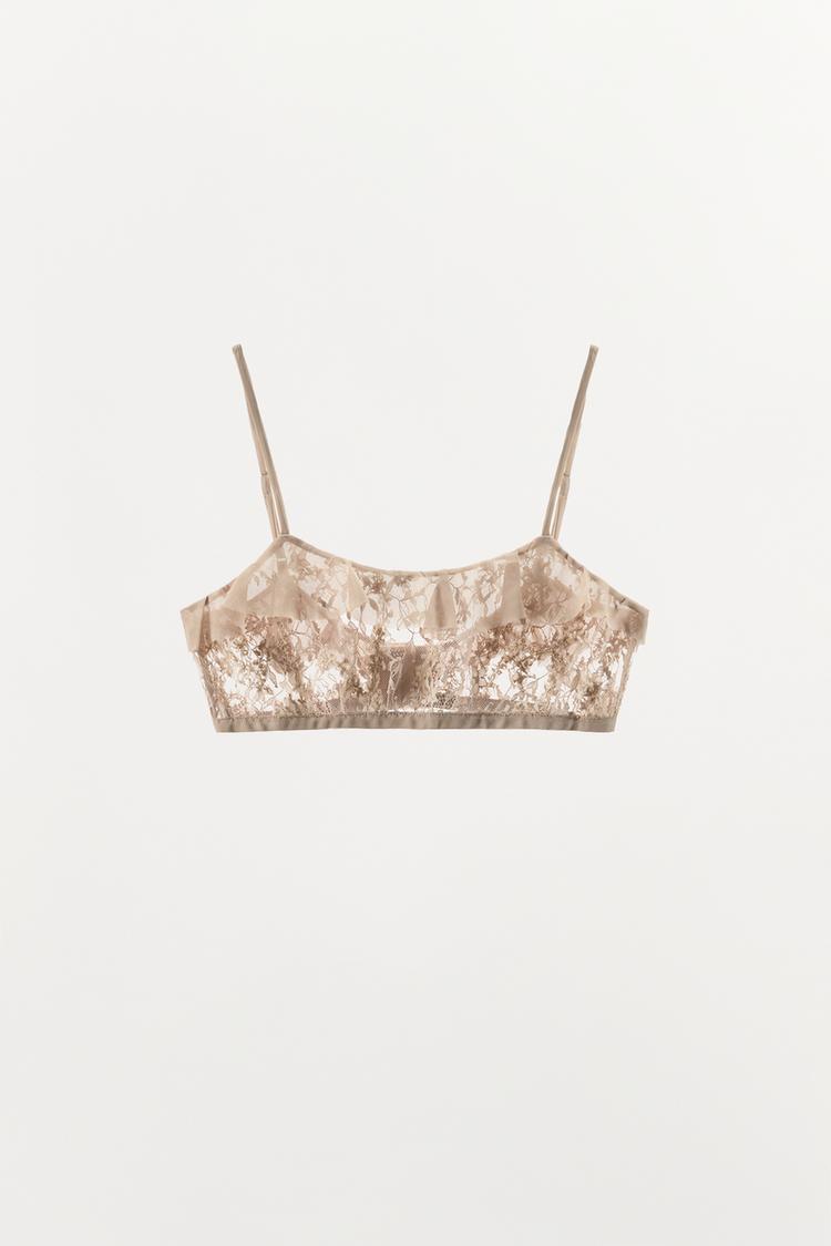 RUFFLED LACE BRA — Light lilac