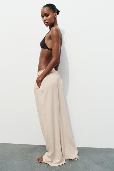 Zara TEXTURED WEAVE PANTS - Ivory