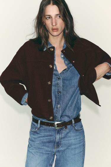 Zara SOFT JACKET WITH GOLD BUTTONS - Burgundy