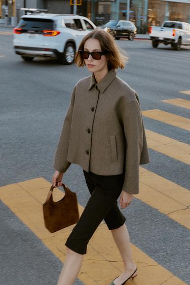 MANTEAU COURT AVEC LAINE - Vison foncé de Zara - Image 5