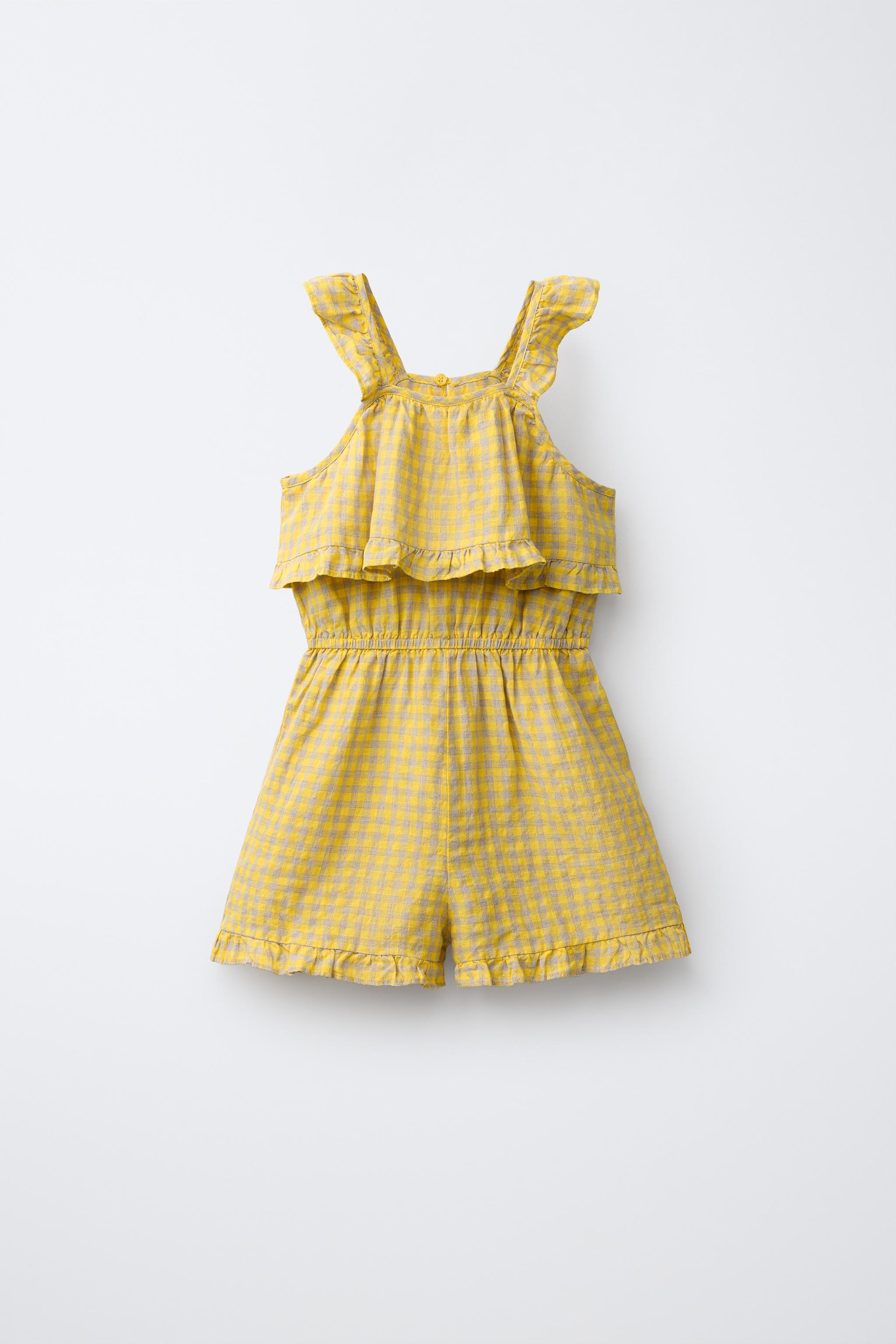 GINGHAM AND RUFFLE 100% LINEN JUMPSUIT