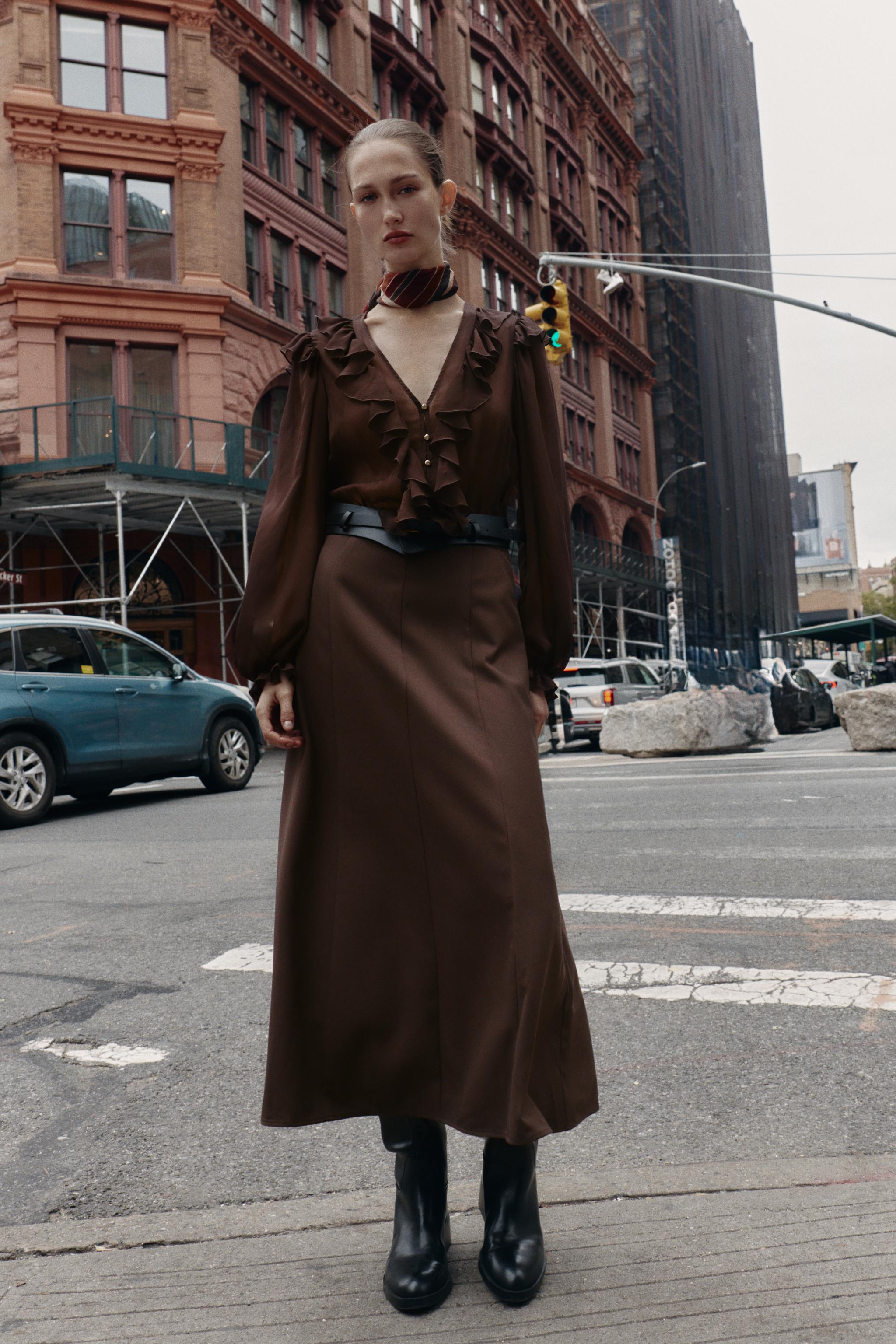 COMBINATION BELTED MIDI DRESS