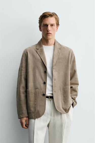 ΜΠΛΕΪΖΕΡ REGULAR FIT ΣΟΥΕΤ ΔΕΡΜΑ - Χρώμα της άμμου του Zara