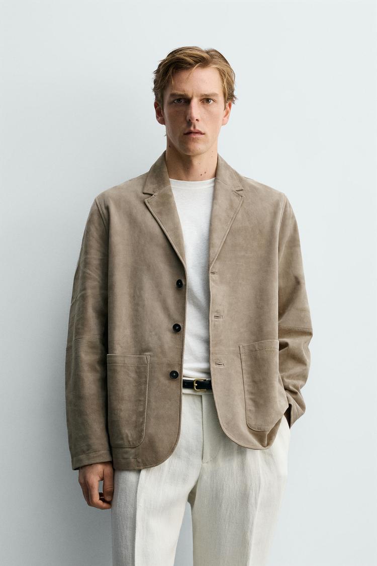 ZARA REGULAR FIT SUEDE LEATHER BLAZER
