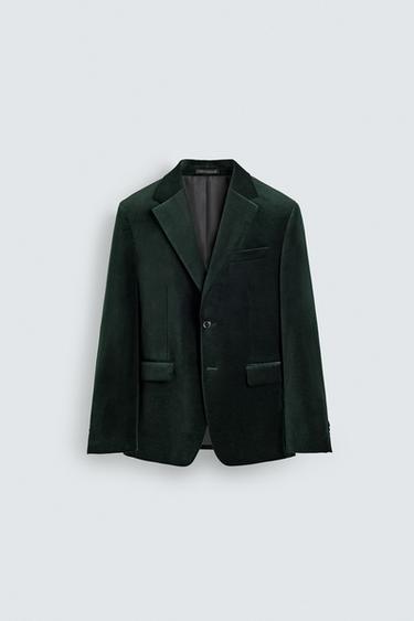 REGULAR FIT VELVET BLAZER - Bottle green by Zara