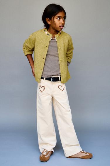 CARDIGAN WITH EMBROIDERED FLOWERS - Olive green by Zara