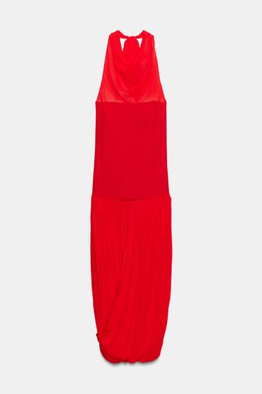 ROBE HALTER BIMATIÈRE À VOLUME - Rouge vif de Zara - Image 5