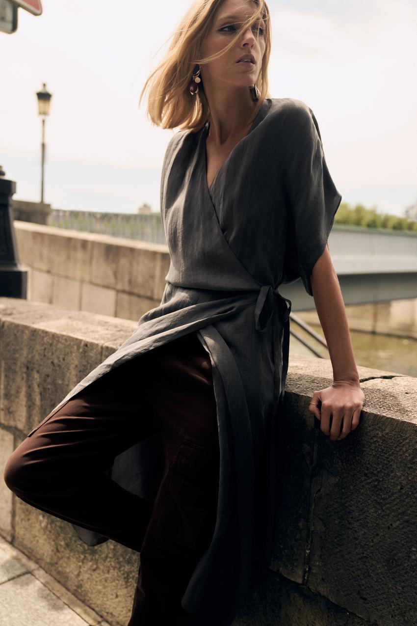 ZW COLLECTION リボン ミディワンピース - ライトグレー | ZARA Japan 