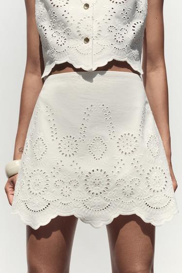 SKORT WITH CUTWORK EMBROIDERY - White by Zara - Image 1