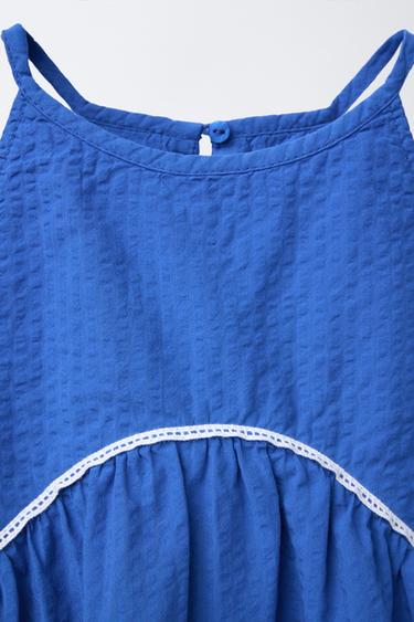 RUFFLED TOP WITH TOPSTITCHING - Blue by Zara - Image 2