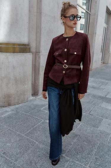 FAUX SUEDE BLAZER WITH BELT - Burgundy by Zara