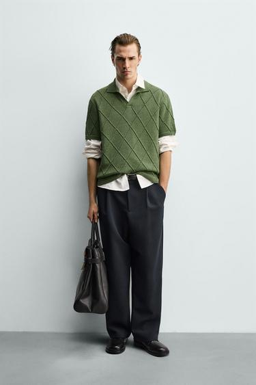 بولو محاك بهيكل مخرم - كاكي الخاص بـ Zara - صورة 0