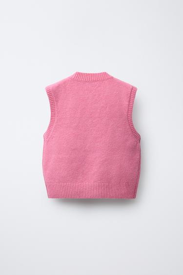 GILET EN MAILLE À FLEURS - Rose chewing-gum de Zara - Image 1