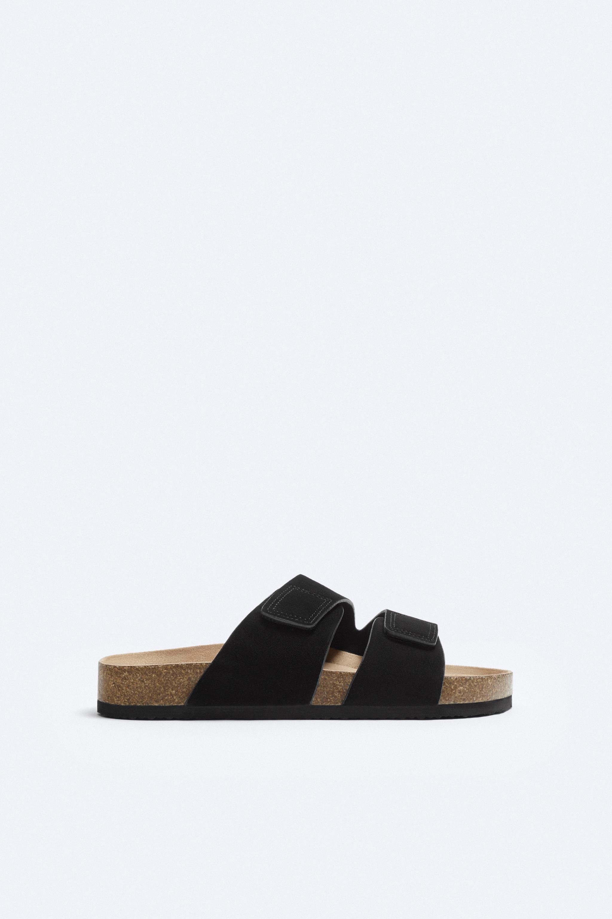 SPLIT SUEDE LEATHER SANDALS Black ZARA India