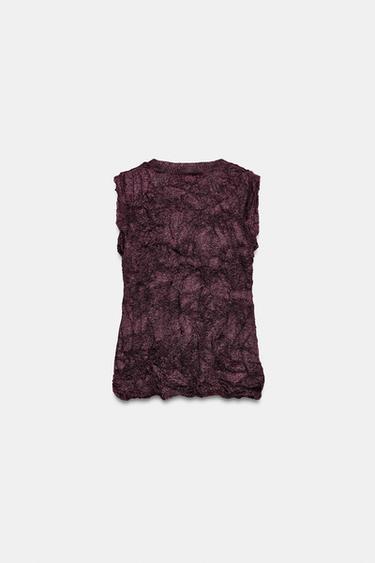 CRINKLE-EFFECT KNIT TOP - Aubergine by Zara - Image 4